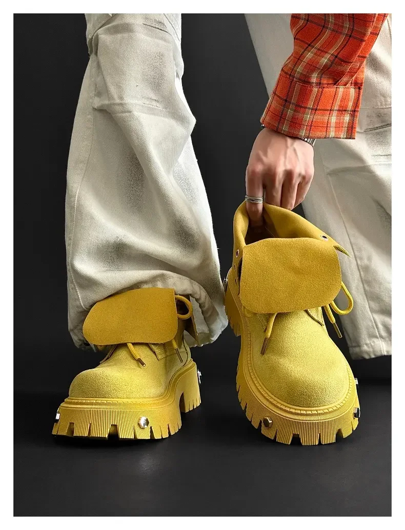 High Top Motorcycle Boots Plus Size 45 Mens Designer Outdoor Work Boots Fashion Casual Leather Height Increased Platform Boots