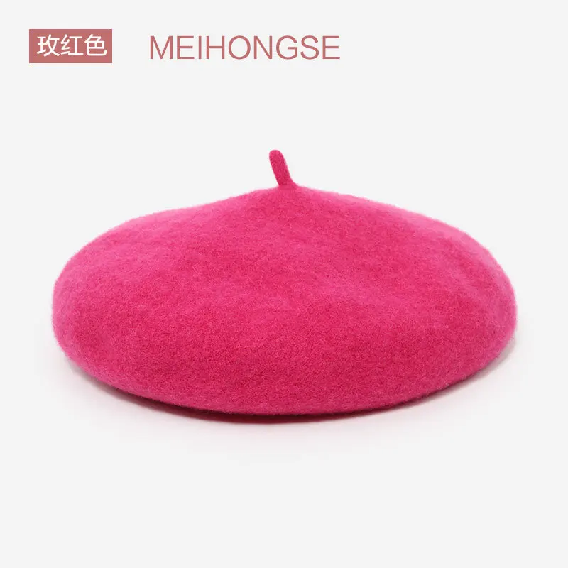 Red wool beret French artist style warm winter beanie retro  display picture 3