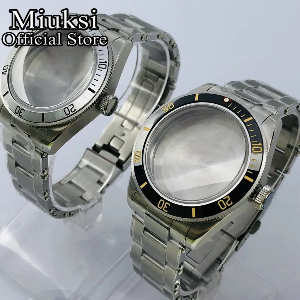 

Miuksi 39mm silver watch case black blue green red silver bezel domed sapphire glass fit NH35 NH36 NH34 ETA2824 PT5000 movement