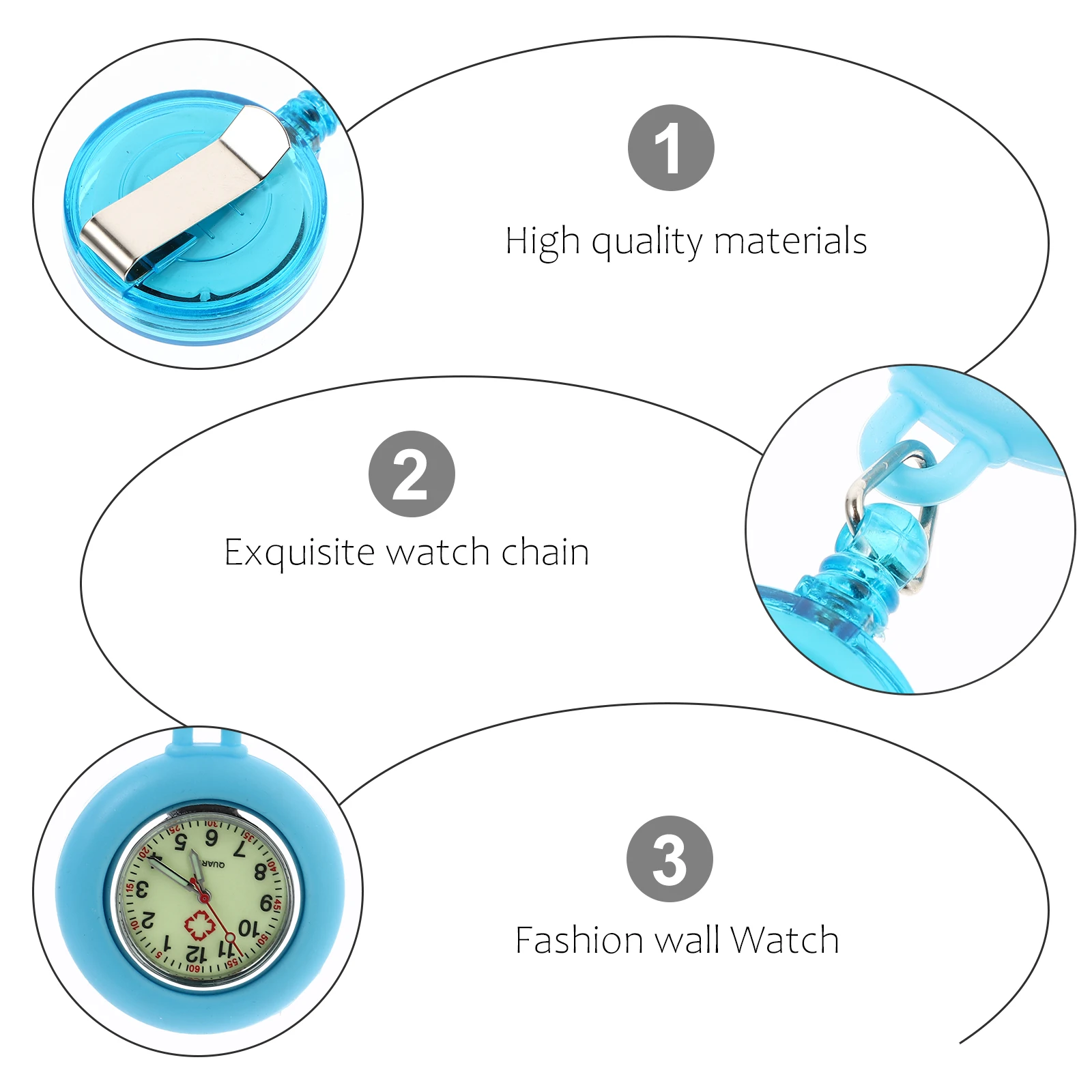 

Nurse Watches on Quartz Clip On Pocket Luminous Watch Watch Blue Silicone Student Doctor Exam Wear Portable Gift