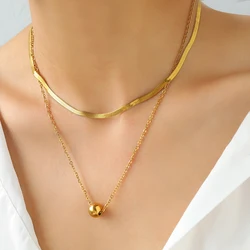Stainless Steel Necklaces Snake Chain Beads Multilayer Chain Fashion Personality Golden Necklace For Women Jewelry Banquet Gifts