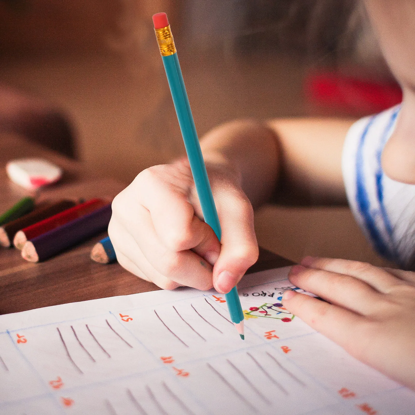 12 Pcs Colored Pencils Blue Erasable Sketch Faderesistant Hexagonal Presharpened Checking Marking Editing