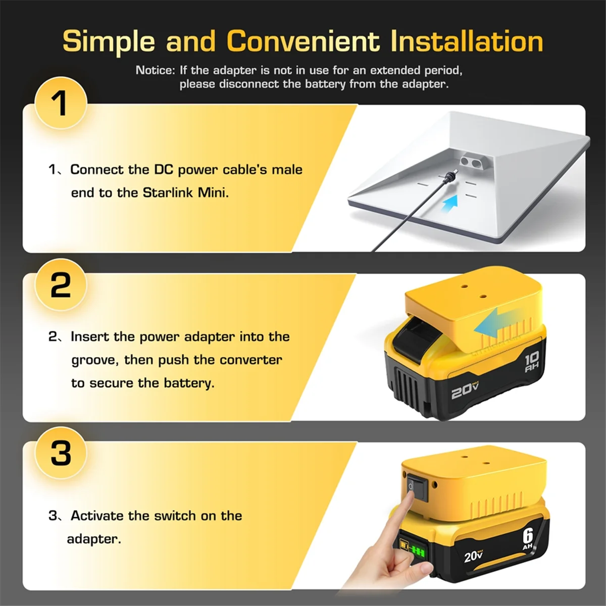 NN89R For Starlink Mini Power Cable 2M for Dewalt Battery Charger Adapter to DC Power DCB-18V/20V Cable Cord Plug