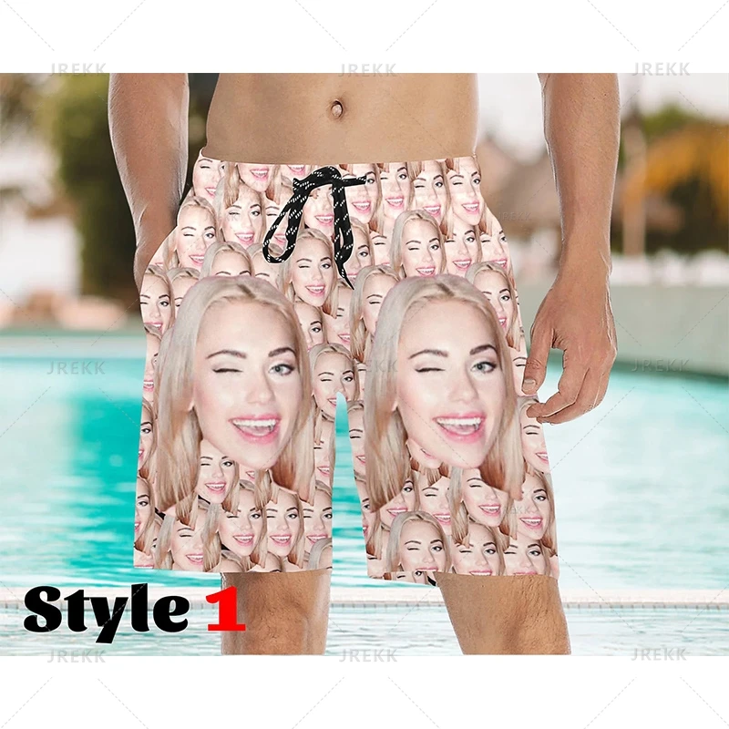 Summer Kawaii 3D Printed Custom Face Beach Shorts Women Funny Design Swim Trunks Fashion Board Shorts Streetwear Men Short Pants