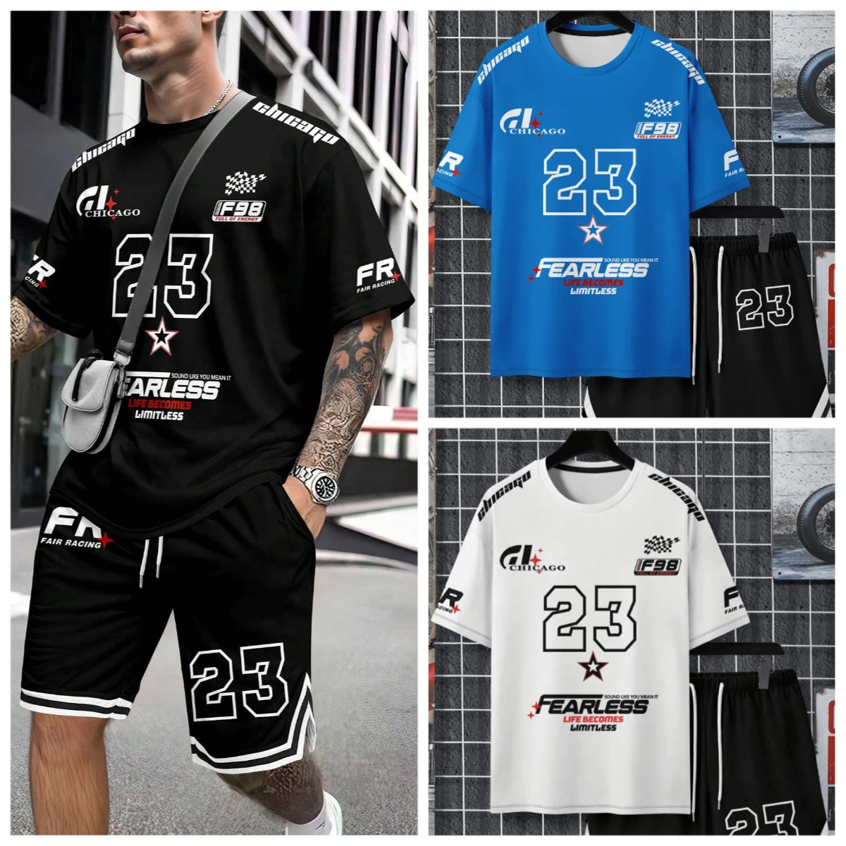 

2pcs Men's NO.23 Short Sleeve T-Shirt Shorts Set Minimalist Fashionable Set Outdoor Sportswear Breathable Comfortable Clothing