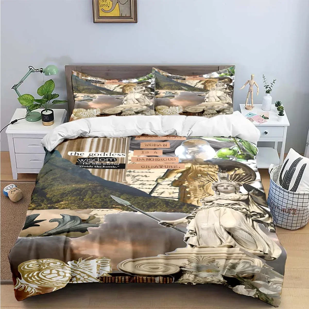 3D Greek Mythology Athena Print Creative Print Duvet Cover Pillow Case Bedding Set Four Season Large Three Piece Flat Sheet Set