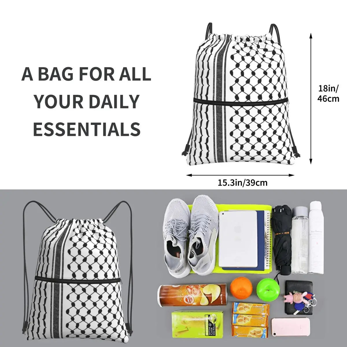 Hattah (Keffiyeh) Portable Backpacks Drawstring Bag Multi-function Drawstring Bundle Pocket Shoes Bags For Travel Man Woman