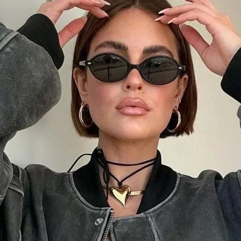 Retro Small Oval Sunglasses Women Men Rivets Shades Fashion Eyewear Luxury Sun Glasses UV400 Gafas De Sol view 2