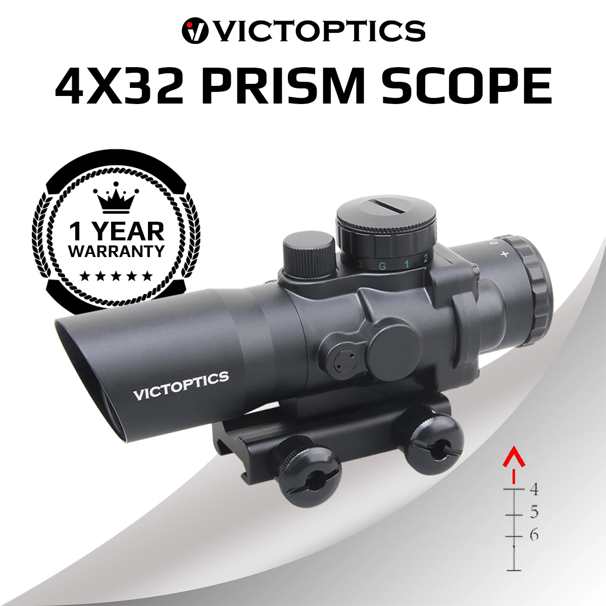 

VictOptics 4x32 Compact Prism Scope Optics Rapid-Changing Etched Glass Reticle With 3 Different Color For AR 15 Airsoft