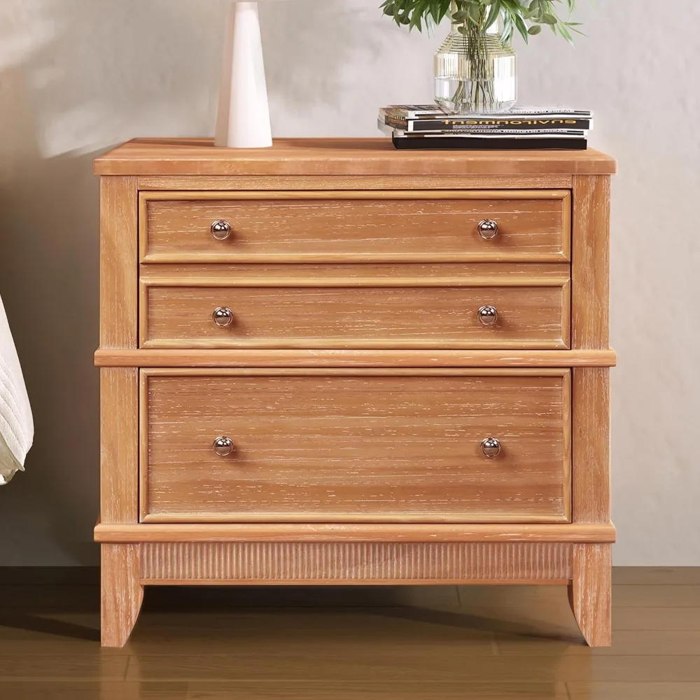 

Wooden Hazel 3-Drawer Nightstand, Mid-Century Modern Night Stand with Storage Drawers, Bed Sofa Side End Table