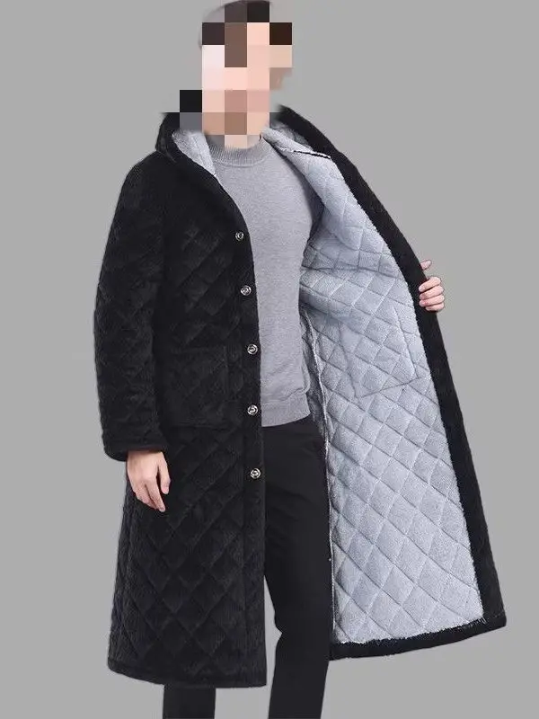 

Men's Long Thiened Cotton Jaet Warm Outerwear Loose Middle Cotton Coat Polyester Fiber Fillings Chinese Production