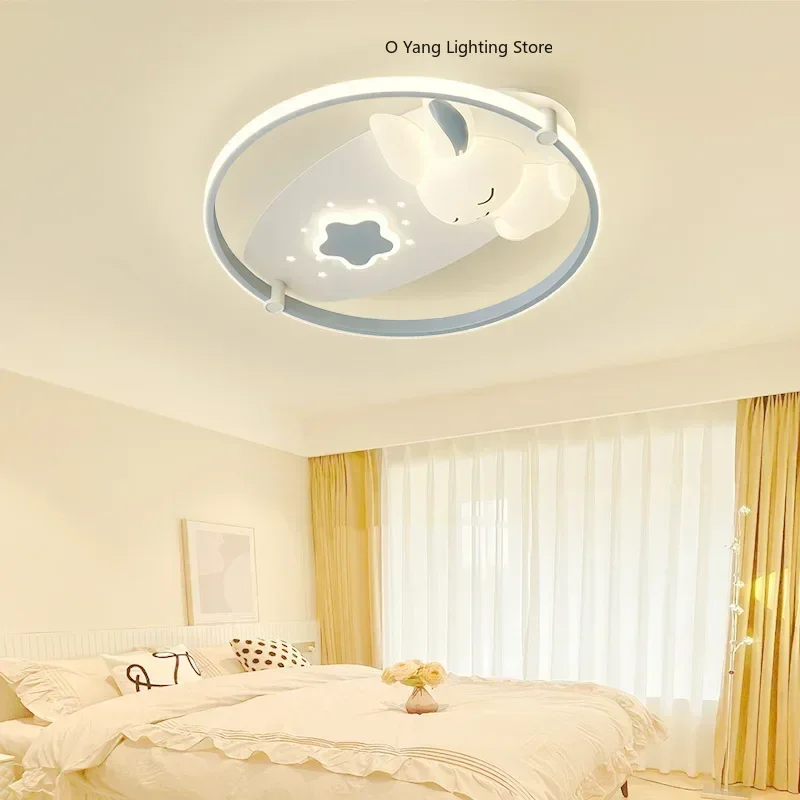 Cute Children's Room Lights LED White Rabbit Light Simple Cartoon Princess Room Little Girl Bedroom Decor Ceiling RC Dimming