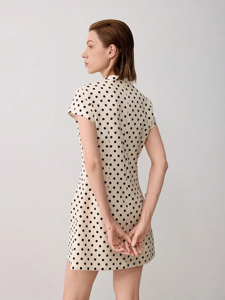 Damen-Minikleid mit Polka-Dot-Print, Frontschleife und kurzen Ärmeln für Partys – Detail 4