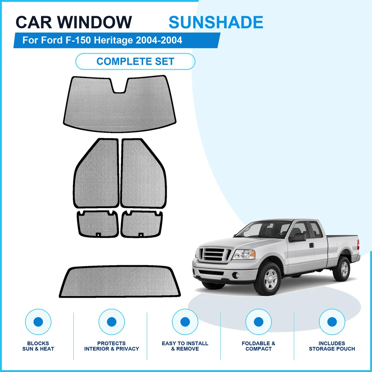 For Ford F-150 Heritage 2004-2004 Custom Full Set Window Sunshades Aluminum Foil Suction Cup Anti UV Privacy