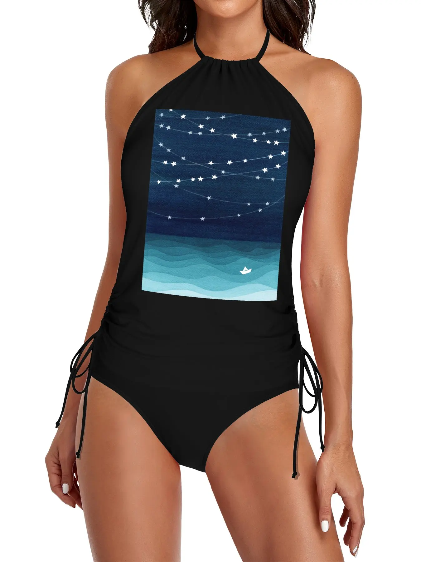 

Garland of stars, teal ocean Split Swimsuit Set Summer set woman Swimwear for women luxury beachwear beach set for women