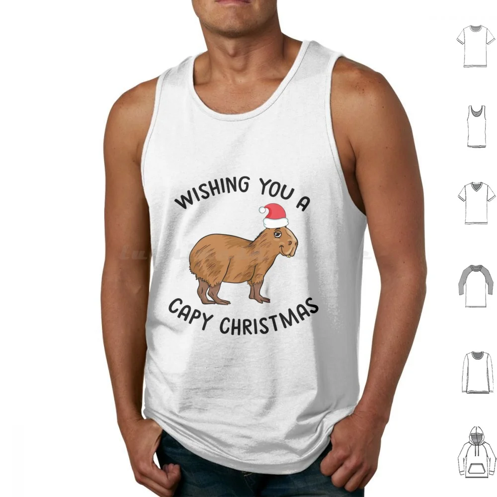 Wishing You A Capy Christmas Tank Tops Vest Sleeveless Capybara Cute Rodent Animal Funny Animals Capybaras Guinea Pig