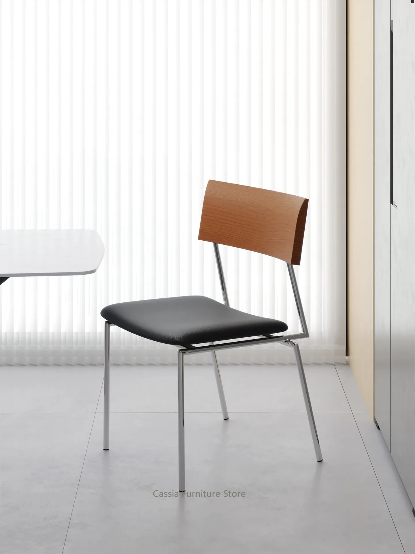Dining Chair with Armrests, Hangable Design for Table, Stainless Steel Legs for Home, Minimalist Accent Seat for Restaurant