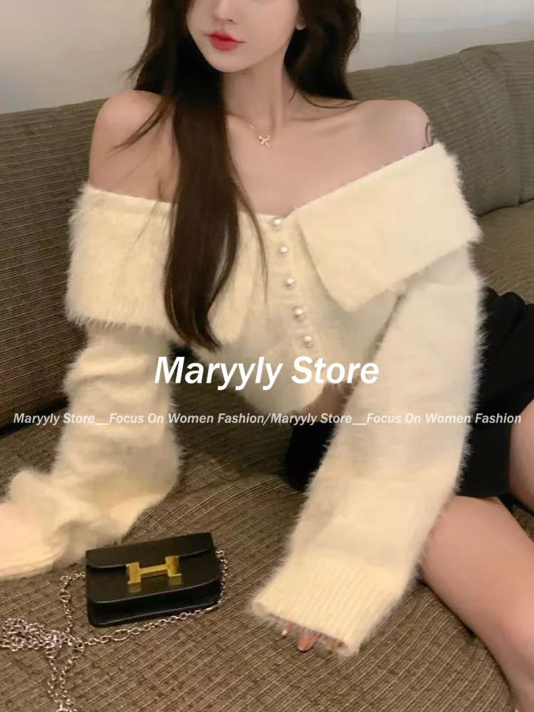 2024 Autumn Women Sexy White Y2k Cardigan Office Lady Long Sleeve Tops Bodycon V-Neck French Blouse Korean Fashion Outfits