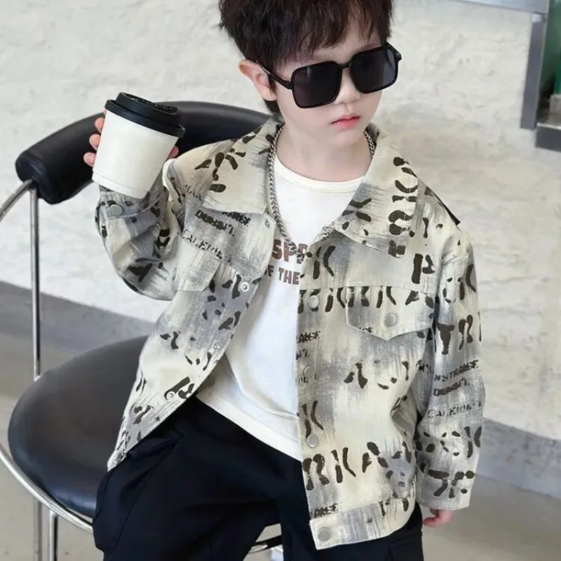 

Spring and Autumn Boys Jacket New Children's Casual Printed Coat Top Kids Jeans For 2 4 6 8 9Y