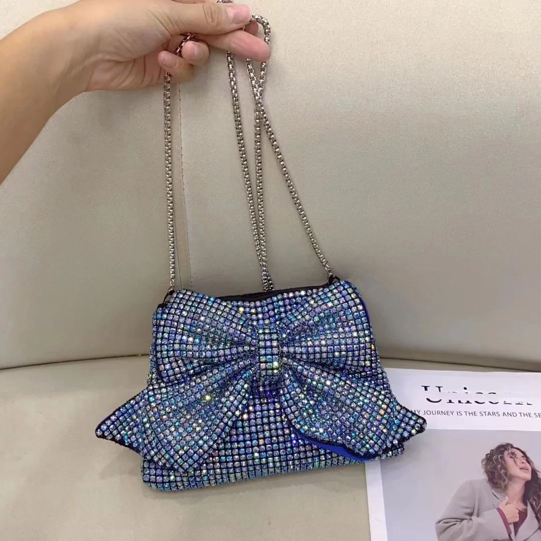 

Luxury Glitter Bow Knot Women's Handbag Crystal Shiny Rhinestones Diamond Evening Bag Wedding Party Clutch Purse Shoulder Bag