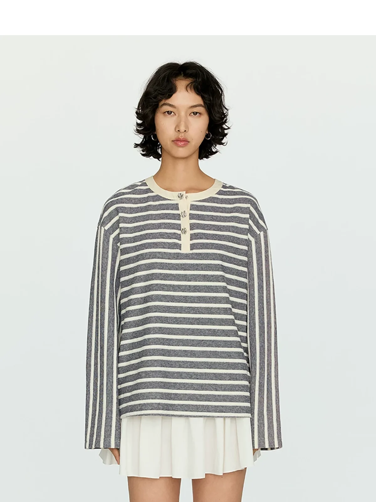 

Вязаный топ Sagestudio в полоску с длинными рукавами, весенняя модная женская футболка из смеси хлопка и полиэстера, футболка с длинными рукавами