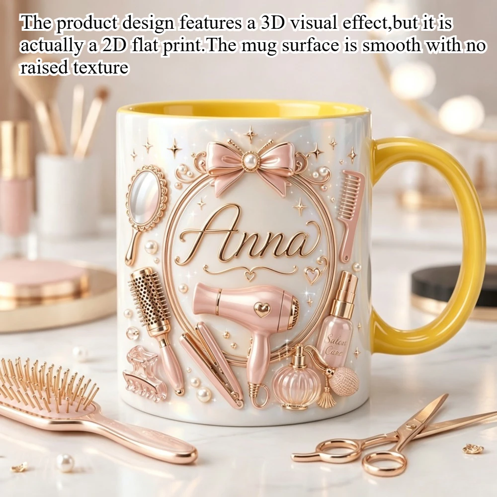 Personalized Custom Beauty Salon Mug Custom Name Coffee Cup 2D Flat Print Hairdresser Theme Design Ceramic Drinkware Gift for St