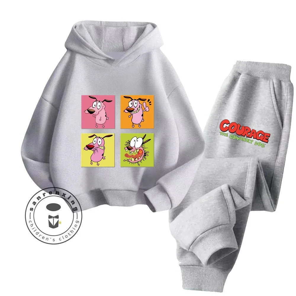 Courage the Cowardly Dog Low Maintenance Clothing Wash Friendly Cartoon Patterns Sunny Cheap Fall Winter Children Hoodie Set