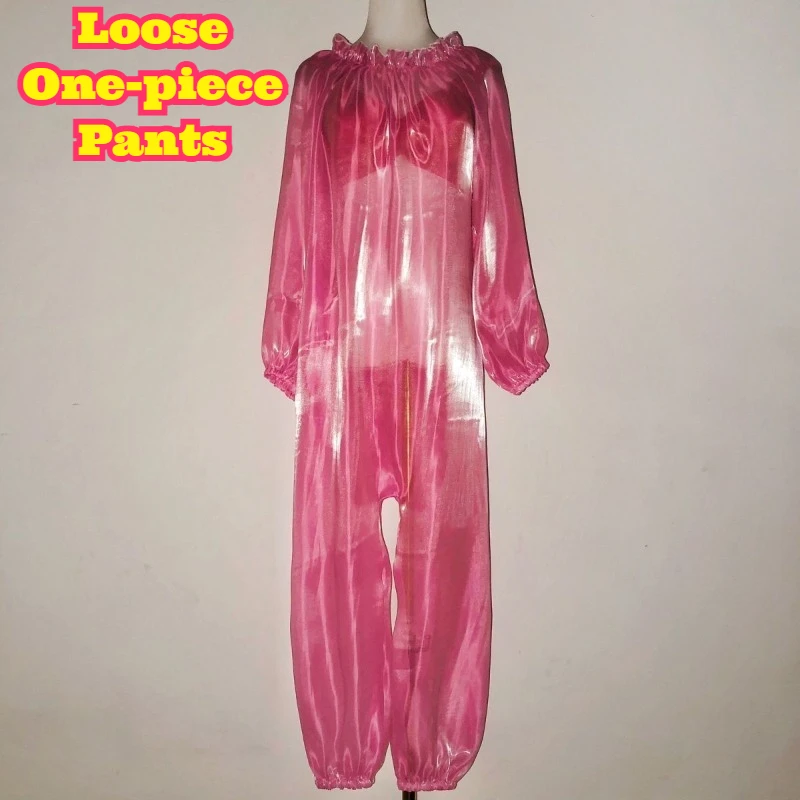 High Gloss Sheer Wave Unisex Sexy Dopamine Smooth Loose Loungewear Jumpsuit Soft Breathable Casual Home Wear Comfortable Piece