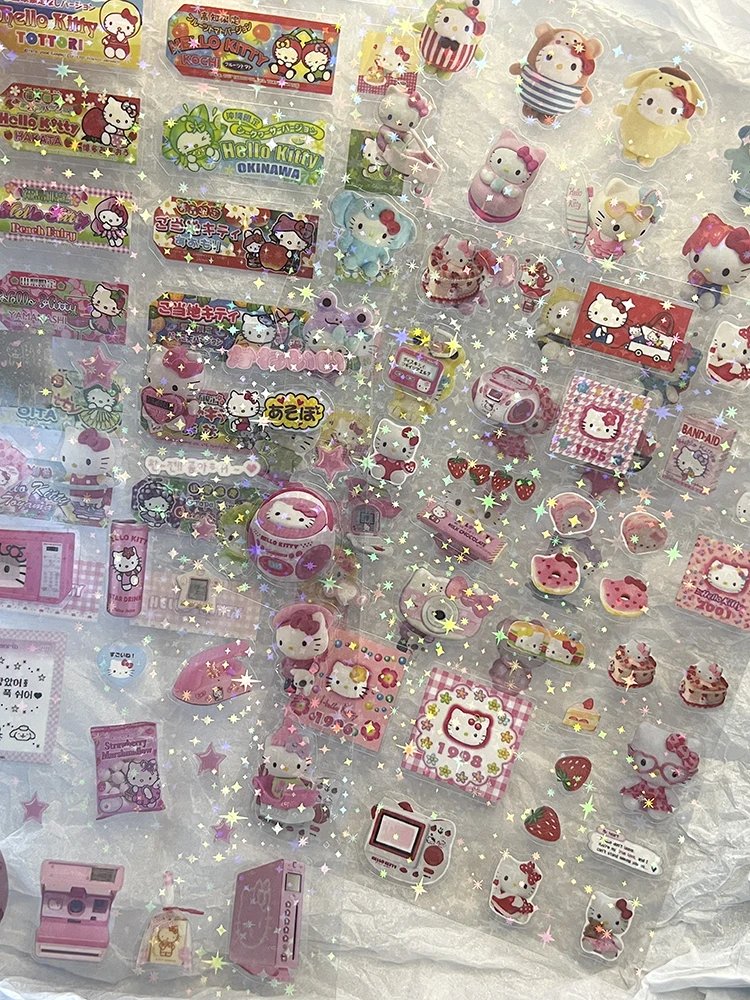 4 Pcs Hello Kitty Sticker Y2K Kitty Cat Kawaii Transparent Waterproof Sticker Anime Carton Accessory Gift for Girls