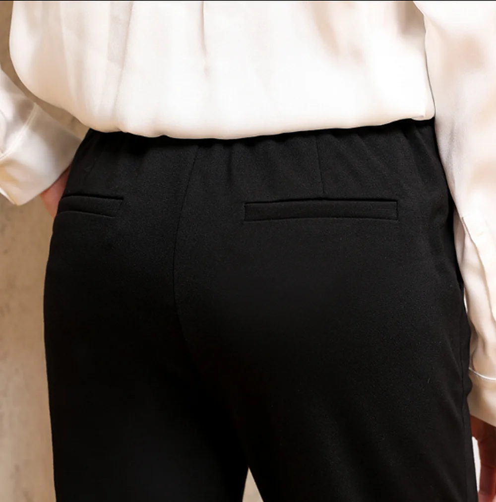 Cigarette Pants Wide Leg With Pockets  Dress Pants  Elastic Waist Crop Slacks Work Capris Crop Like Sweatpants