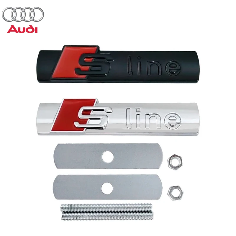 For Audi A4 B8 RS A3 S6 C7 B9 B7 B6 C6 A5 Q5 C5 A1 S3 C8 Q7 TT S5 3D Metal SLINE Logo Emblem Car Front Grille Badge Center Cover view 5