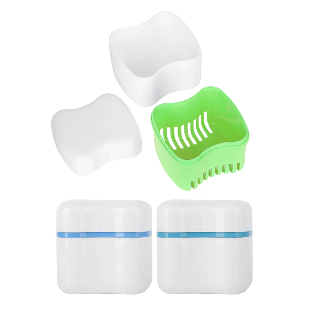 Portable Small Water-Resistant Denture False Teeth Store Cleaning Storage Case With Filter Screen Container Dental Appliance Box