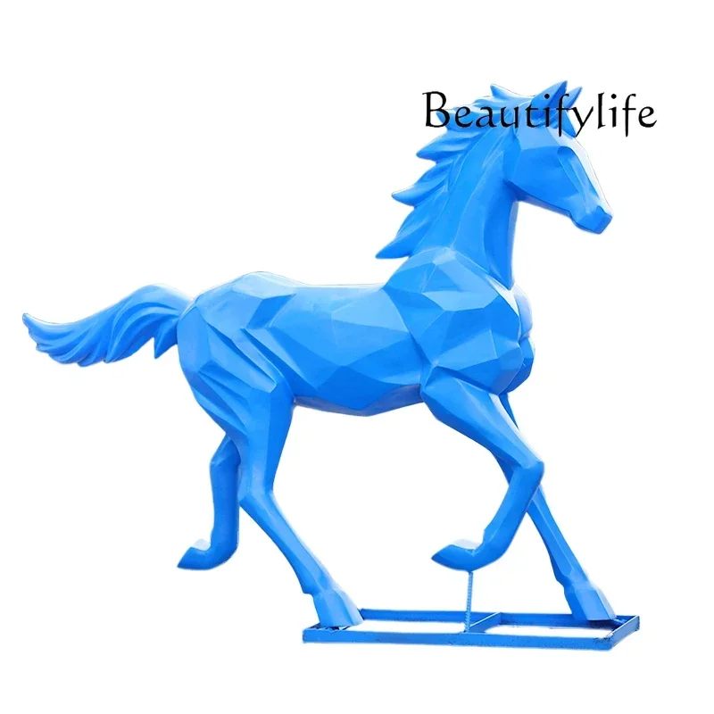 

Outdoor garden landscape geometric white horse fiberglass sculpture animal model block surface decoration large ornament