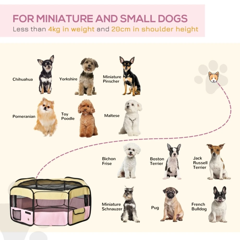 PINGGO Fabric Pet Whelping Box Dog Cat Puppy Playpen Rabbit Guinea Pig Play Pen in Pink With Carry Bag Small Dia 90 X 41Hcm