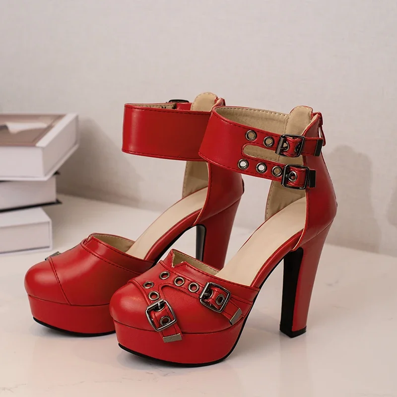 High Heels Women\'s Sandals Summer Shoes Platform 2024 Ankle Strap Black Red Pumps Wedding Dance Party Shoes Ladies Large Size
