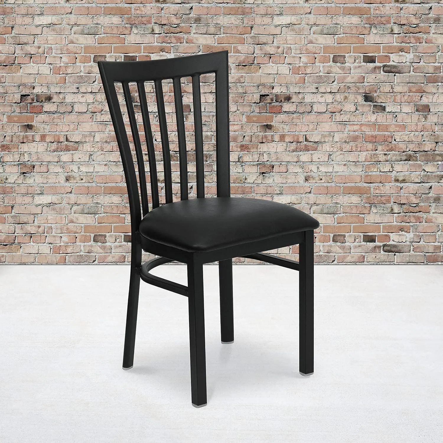 4 Pack Hercules Series Black School House Back Metal Restaurant Chair - Black Vinyl Seat