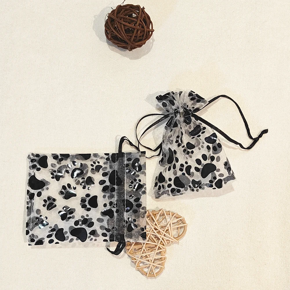 10/25/50pcs Organza Gift Bag Black Cat Claw Jewelry Bag Gifts Pouches For Wedding Party Candy Bag  Jewelry Packing Wholesale