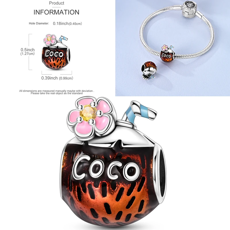 925 Sterling Silber Lebensmittel-Charm-Perlen Erdbeere Pilz Honig Kaffee Cocktail Gumball DIY Armband Halskette Geschenk für Frauen – Detail 32