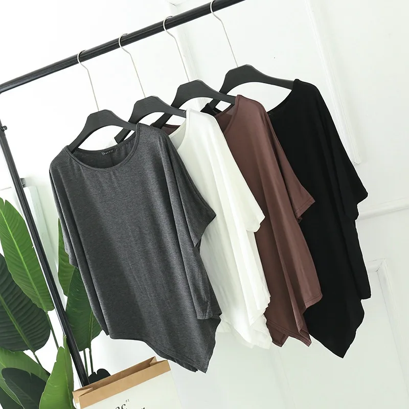 Irregular Batwing sleeves Summer Modal O-Neck Tshirt Loose casual Tshirts plus size Base tee tops