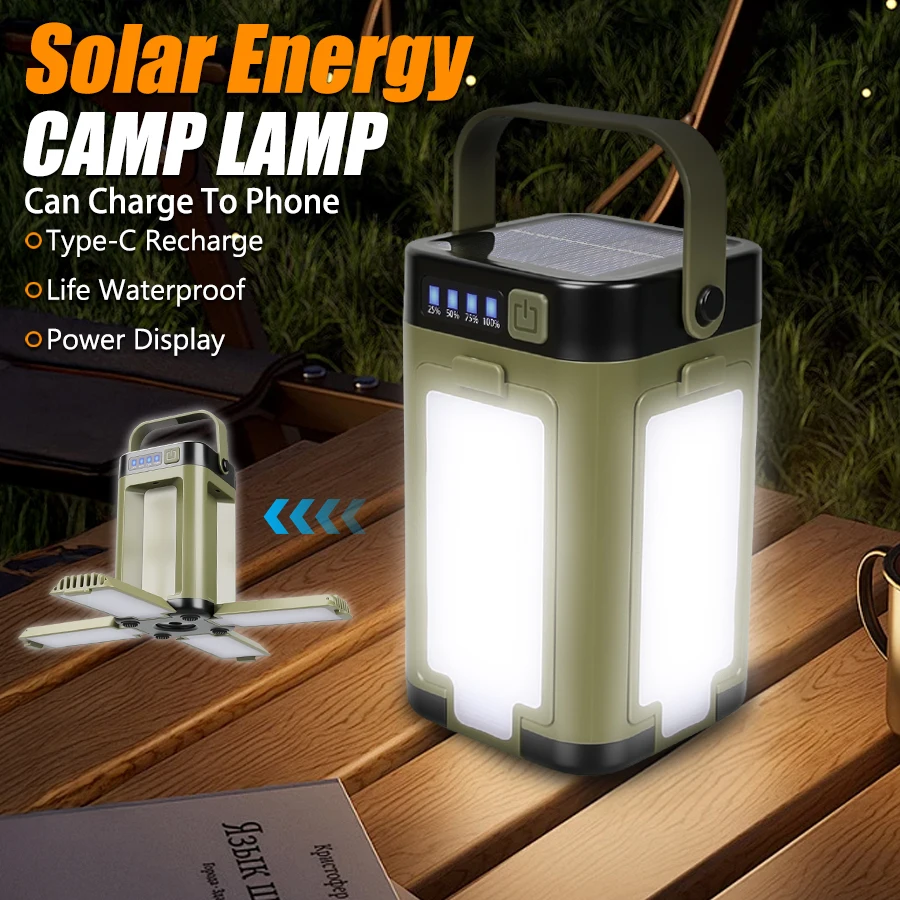 

Large capacitySolar Rechargeable LED Camping Lamp 4 Leaf Foldable Tent fishing Lamp Outdoor Emergency Lighting Torch Lantern