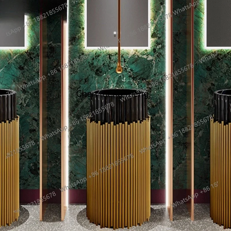 

X Light luxury stainless steel column basin, marble art wash basin hotel creative wash table