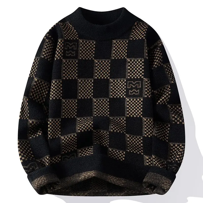 

Men's Winter Thiened Warm Mink Knitted Sweater Versatile Casual Basic Fit Long Sve f High Collar Woolen Knitwear