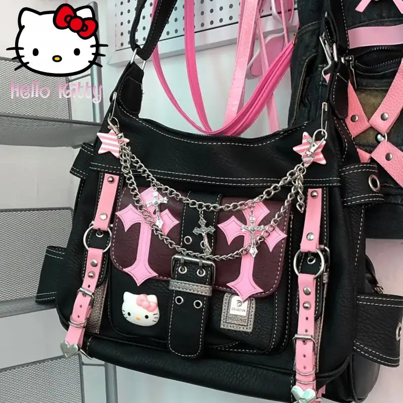 

Hello Kitty Retro Style Spicy Girl Handbag Y2K Trend Tote Bag Gift Cartoon Gothic Punk Cross Chains Crossbody Bags Girl Gifts