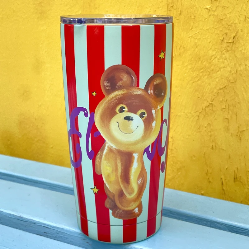 ELFSACK 2025 Autumn New Arrival Playful 304 Stainless Steel Striped Bear Print Drink Cup For Woman