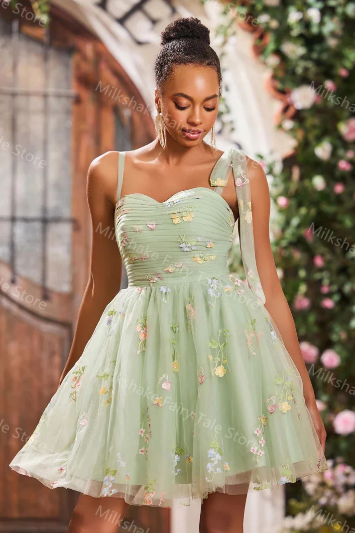 Verde uma linha feminina vestidos de cocktail renda tule sem mangas curto vestidos de baile sexy mini personalizado festa de baile saias convidados