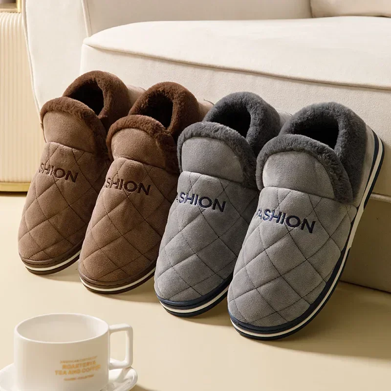 New Fashion Big Size 49 50 Men Warm Home Slippers Winter Autumn Bedroom Shoes Indoor Anti-Slip Comfort Casual Plush Slides