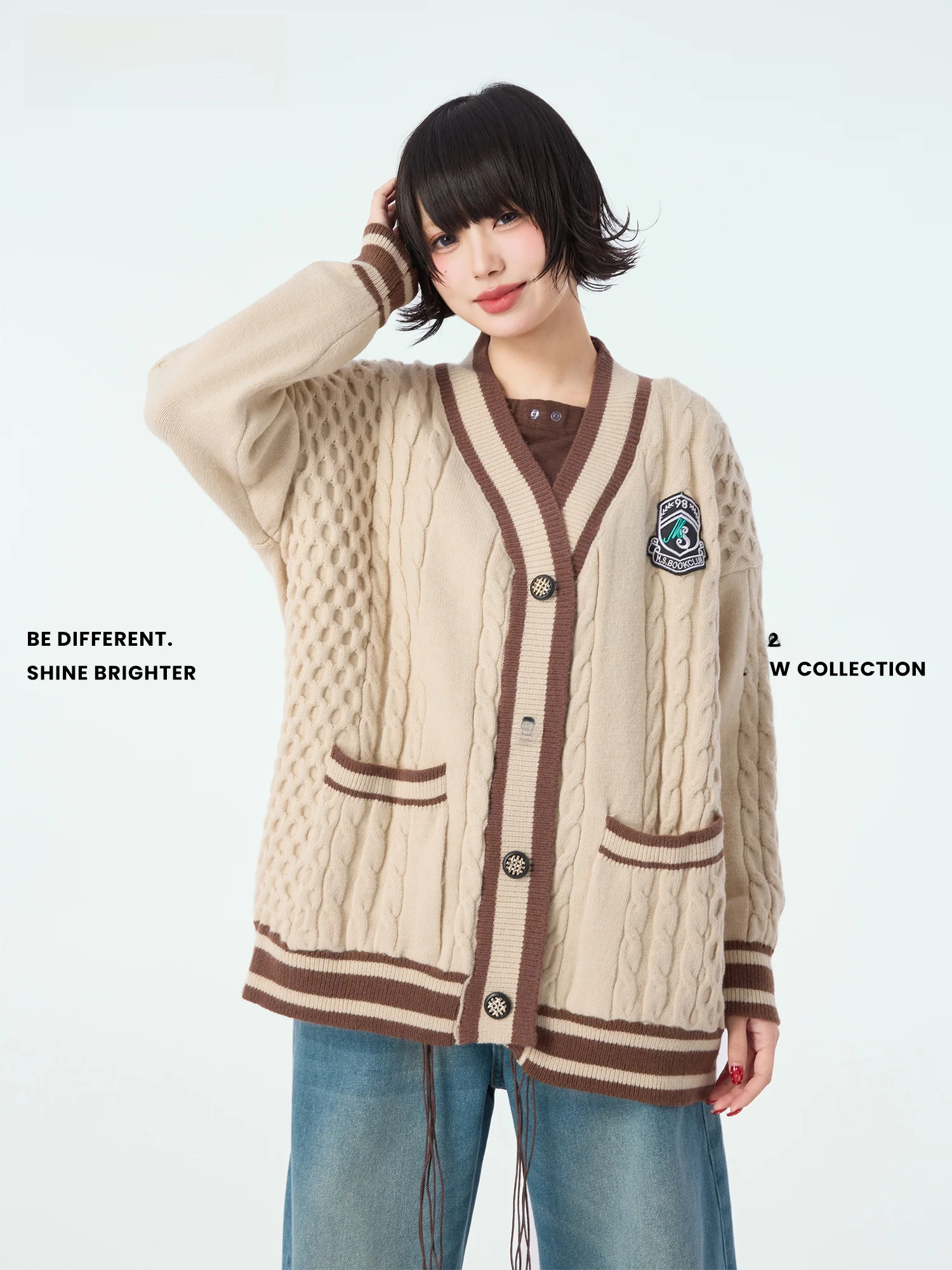 

Новый вязаный кардиган DiDi MAX Spring свободного кроя, плотной вязки, в университетском стиле, свитер C37353, женский, с длинными рукавами, стандартной длины