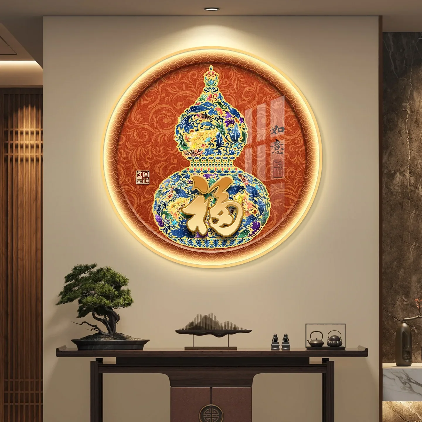 Gourd led light luxury entry porch circular decorative painting corridor aisle hanging murals modern high sense