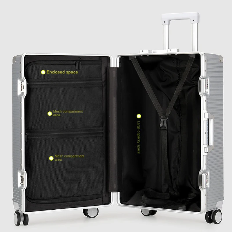 20 Inch Suitcase Pressure resistant Luggage Aluminium Frame 26 Inch Luggage Boardable Silent Universal Wheels Combination locks