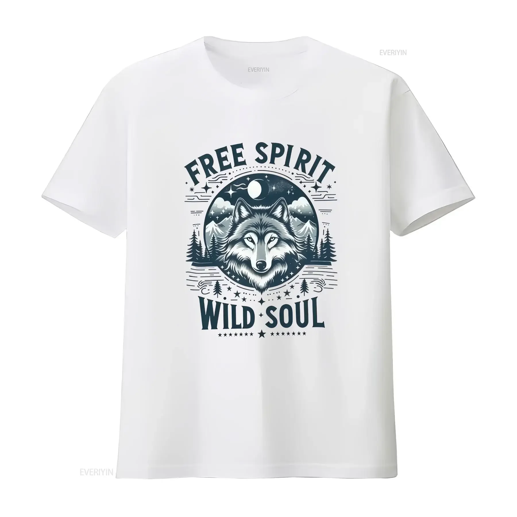 Free Spirit Wild Soul as Wolf Hippie  T Shirt vintage Washed fashion streetwear Slightly Casual Top For Everyday Wear